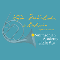 Period horn with text reading Haydn, Mendelssohn, and Beethoven